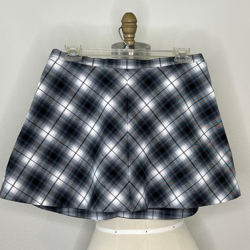 Silence + Noise Blue White Flare Plaid Mini Skirt, 8